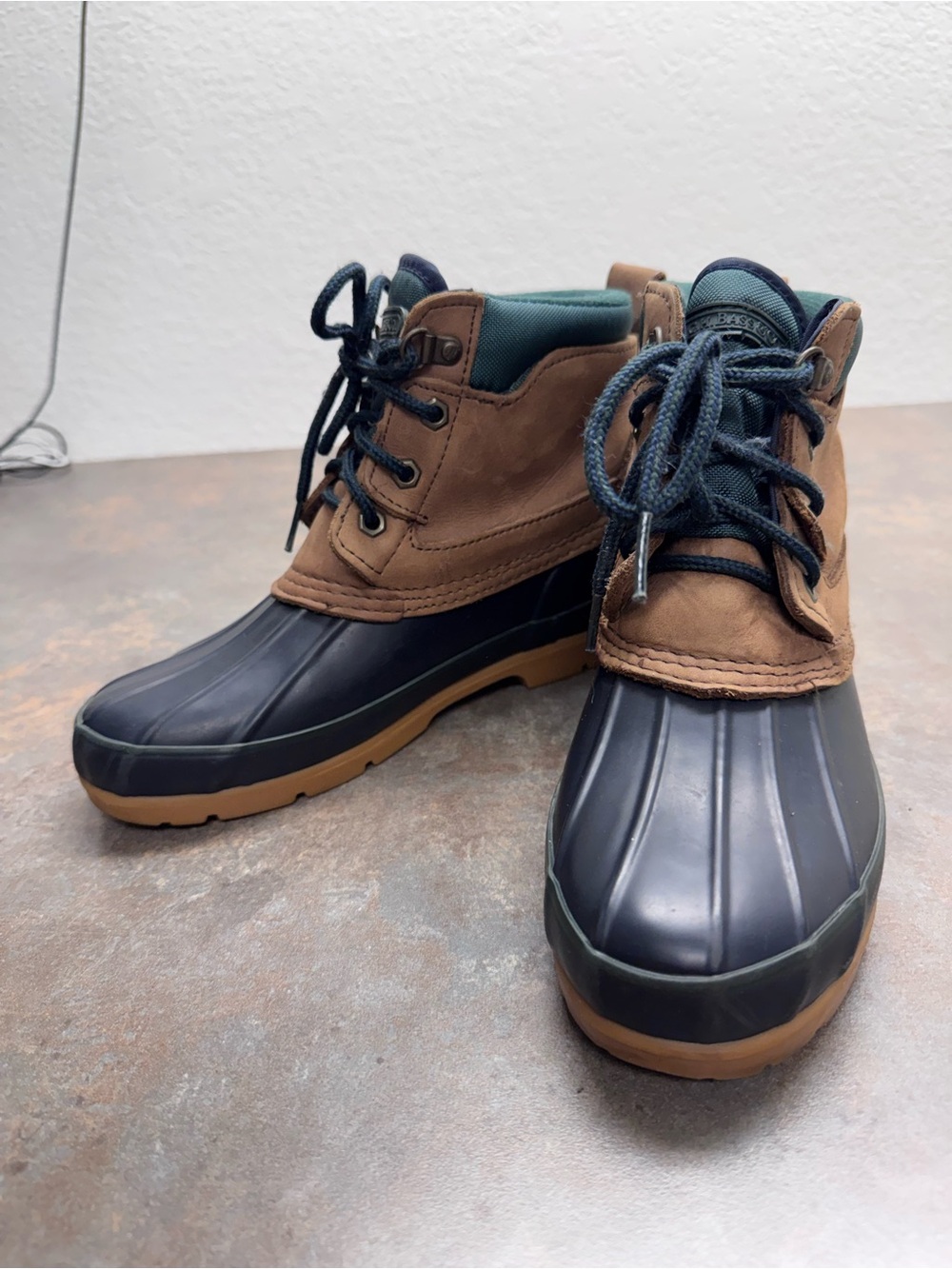 Waterproof Navy Blue and Brown Women's Duck Boots - Lace-Up Winter Rain Boots